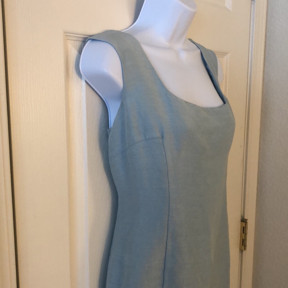 Pastel Green-Blue Sleeveless Linen Dress - Picture 5 of 16